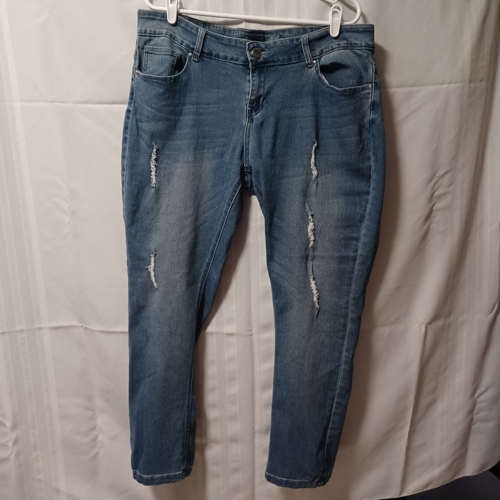 Jean's Denim Jeans Womens 20W Blue Straight Distressed Stretch Casual Pants
